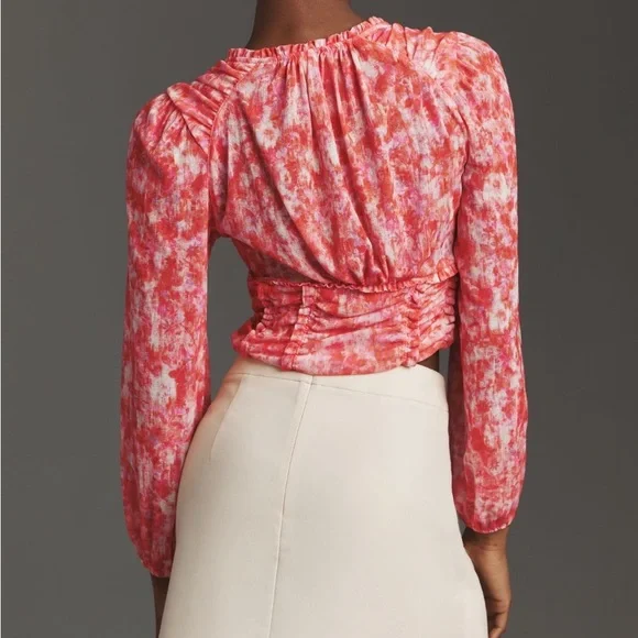 By Anthropologie Long-Sleeve Femme Ruched Crop Top - Picture 3 of 4